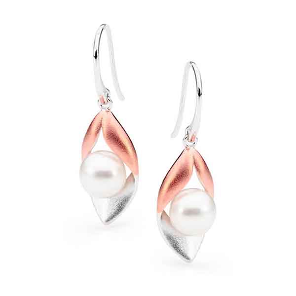 Freshwater Pearl Shephard Hook Earrings Frosted 14ct Rose Gold Plated Sterling Silver