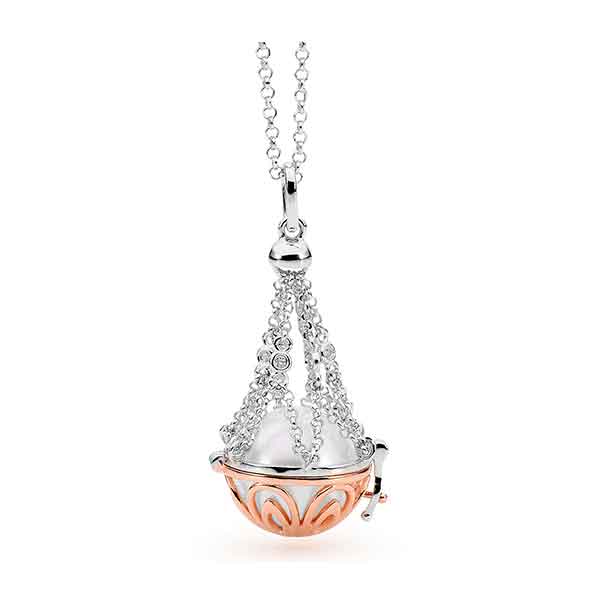 Edison Pearl Adjustable Basket Necklace Rose Gold Plated Sterling Silver