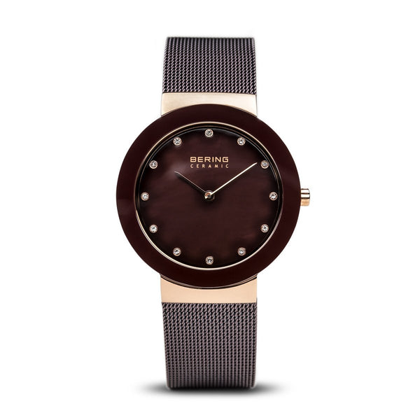 Bering Ceramic Polished Rose Gold Brown Watch