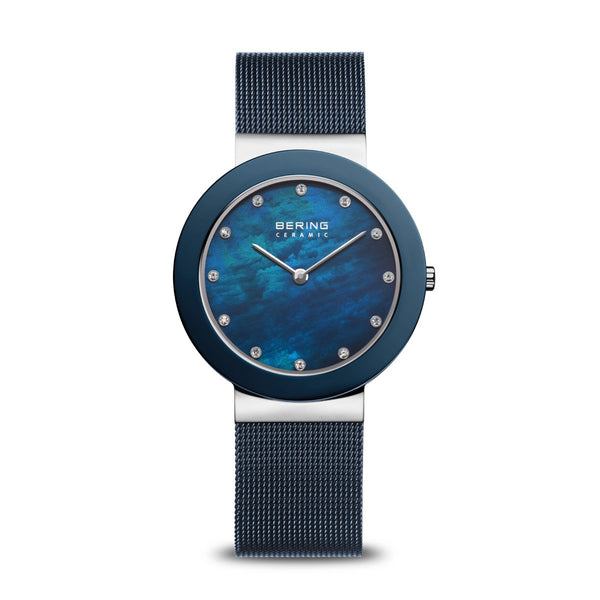 Bering Ceramic Polished Silver Arctic Blue Watch