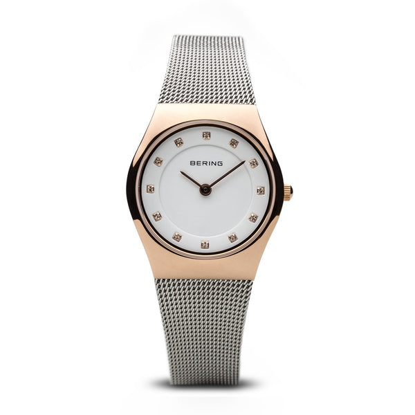 Bering Classic Polished Rose Gold Silver Watch