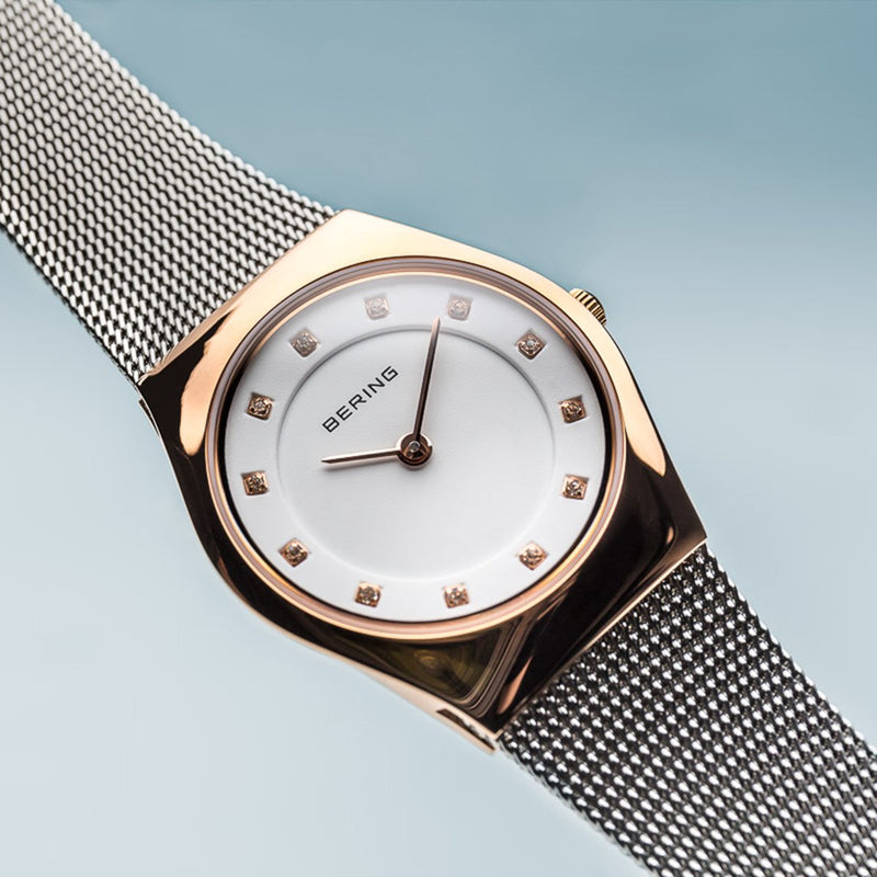 Bering Classic Polished Rose Gold Silver Watch