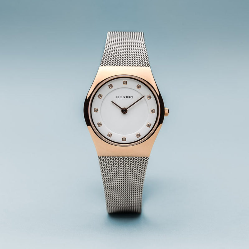 Bering Classic Polished Rose Gold Silver Watch