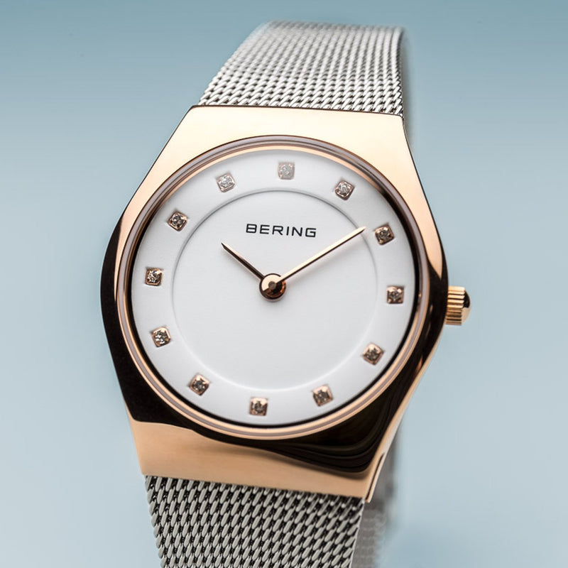 Bering Classic Polished Rose Gold Silver Watch