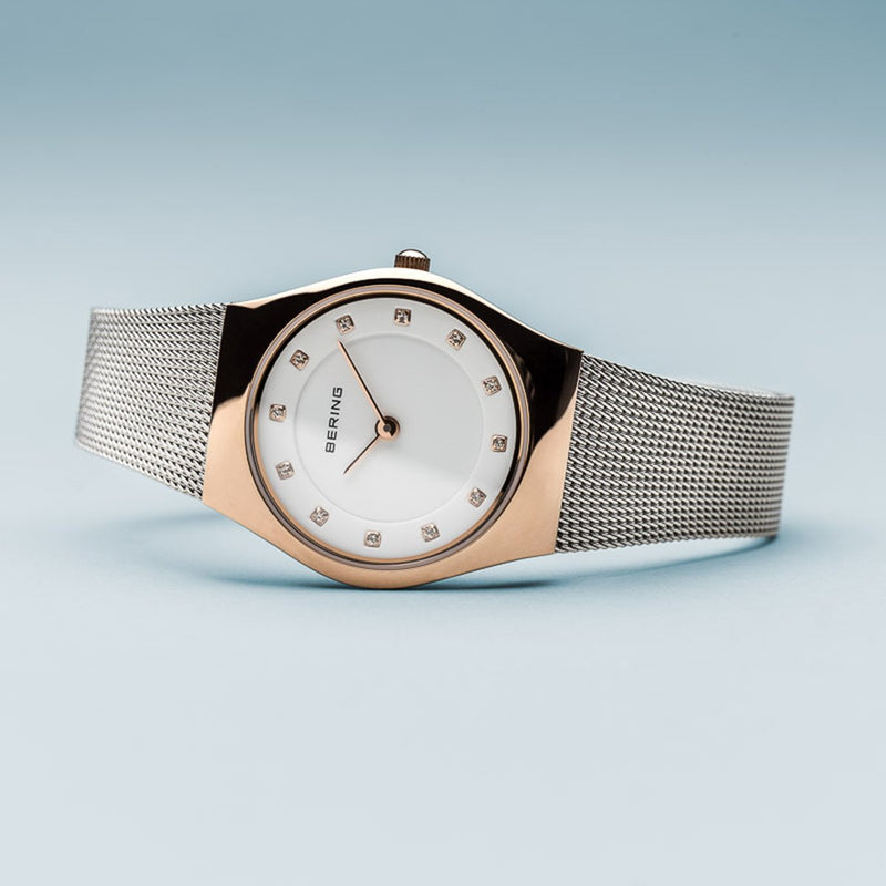 Bering Classic Polished Rose Gold Silver Watch