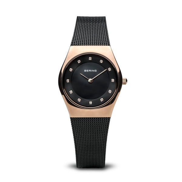 Bering Classic Polished Rose Gold Black Watch
