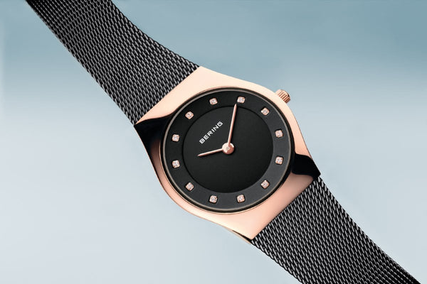 Bering Classic Polished Rose Gold Black Watch