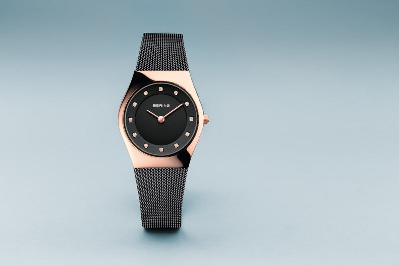 Bering Classic Polished Rose Gold Black Watch