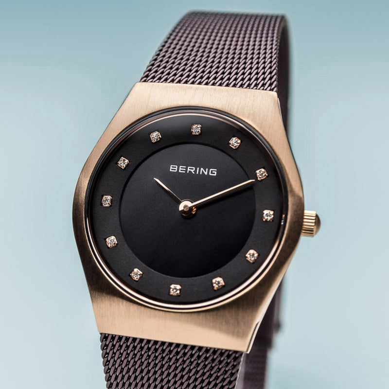 Bering Classic Brushed Gold Brown Mesh Watch