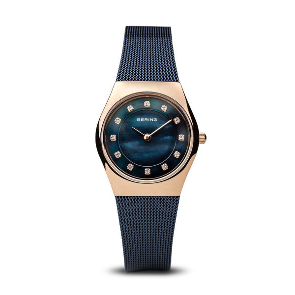 Bering Classic Polished Rose Gold Navy Blue Watch