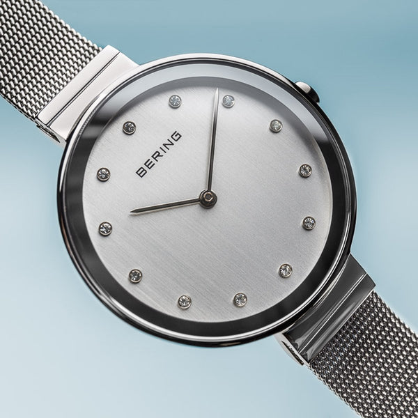 Bering Classic Polished Silver 34mm Mesh Watch
