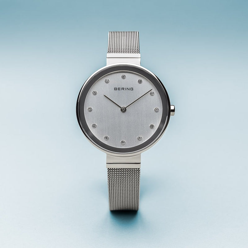 Bering Classic Polished Silver 34mm Mesh Watch