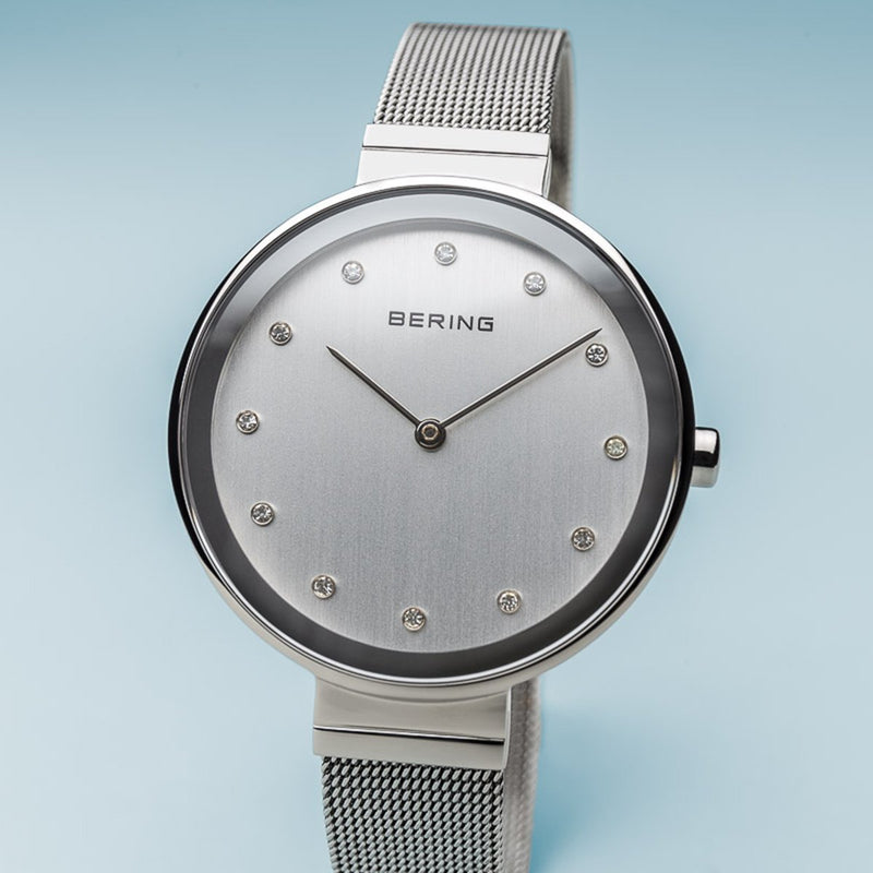 Bering Classic Polished Silver 34mm Mesh Watch