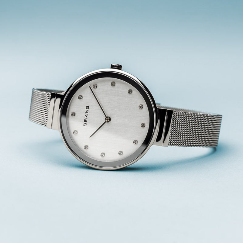 Bering Classic Polished Silver 34mm Mesh Watch