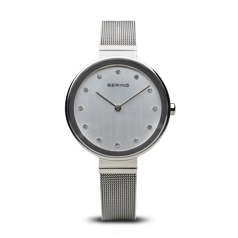 Bering Classic Polished Silver 34mm Mesh Watch