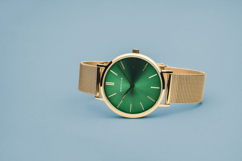 Bering Classic Polished Gold Green Watch