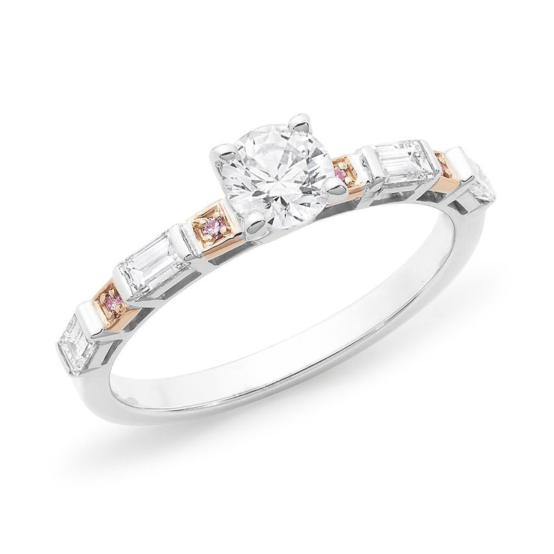 PINK CAVIAR 0.92ct White Round Brilliant & Pink Diamond Engagement Ring in 18ct White Gold