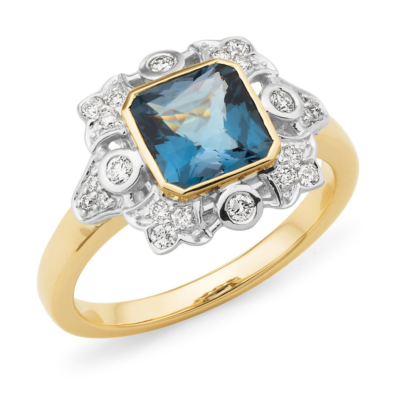 London Blue Topaz Diamond Bezel Bead Set Coloured Stone Dress