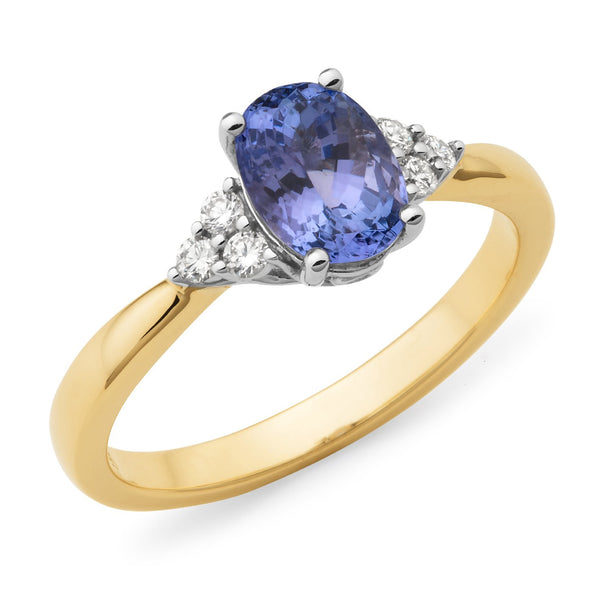 Tanzanite & Diamond Dress Ring in 9ct Yellow/White Gold