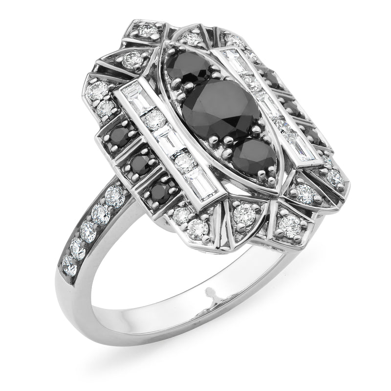 Black & White Art Deco Diamond Ring, 1.38 carats total.