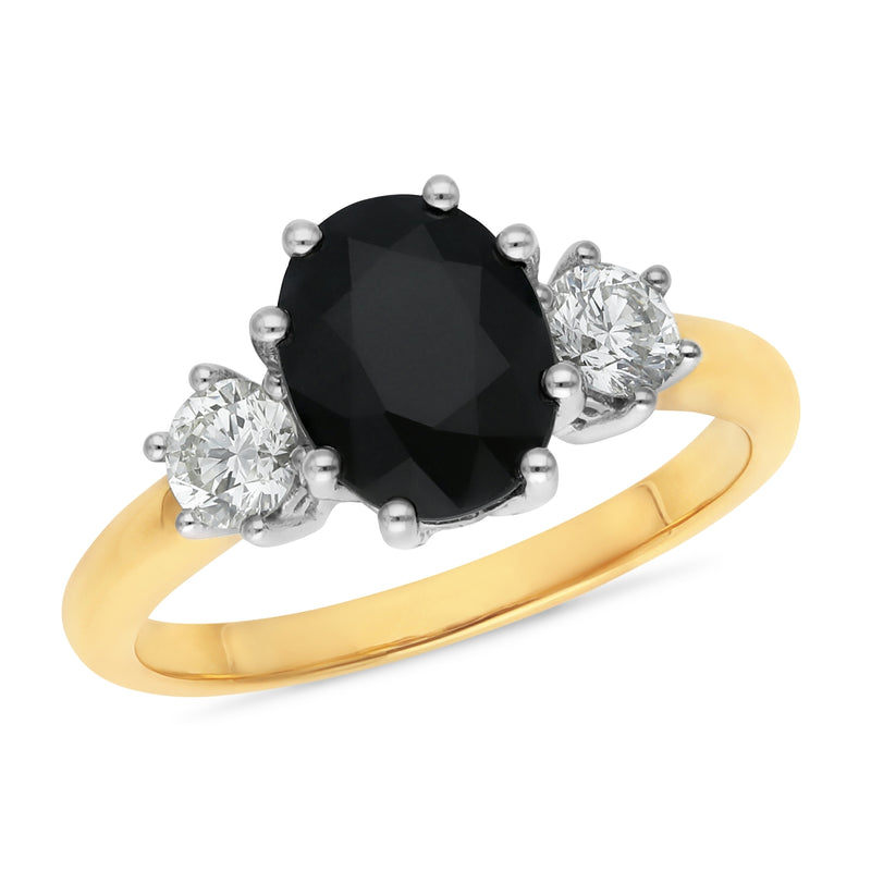 Sapphire & Diamond Claw Set Dress Ring in 9ct Yellow Gold