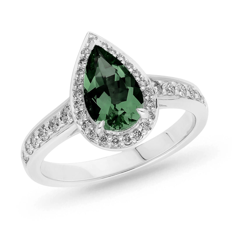 18 Carat White Gold Green Tourmaline & Diamond Ring