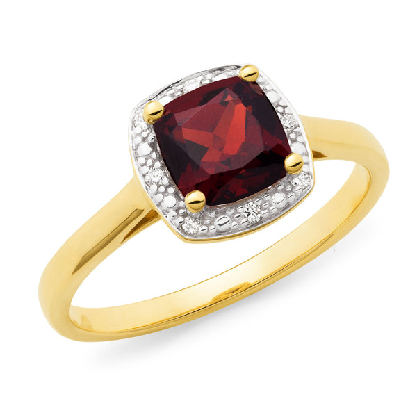 9 Carat Yellow Gold, Garnet & Diamond Ring