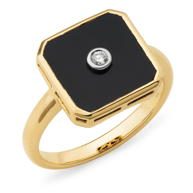 Onyx Trillion Twist ring - 14K Yellow Gold |JewelsForMe