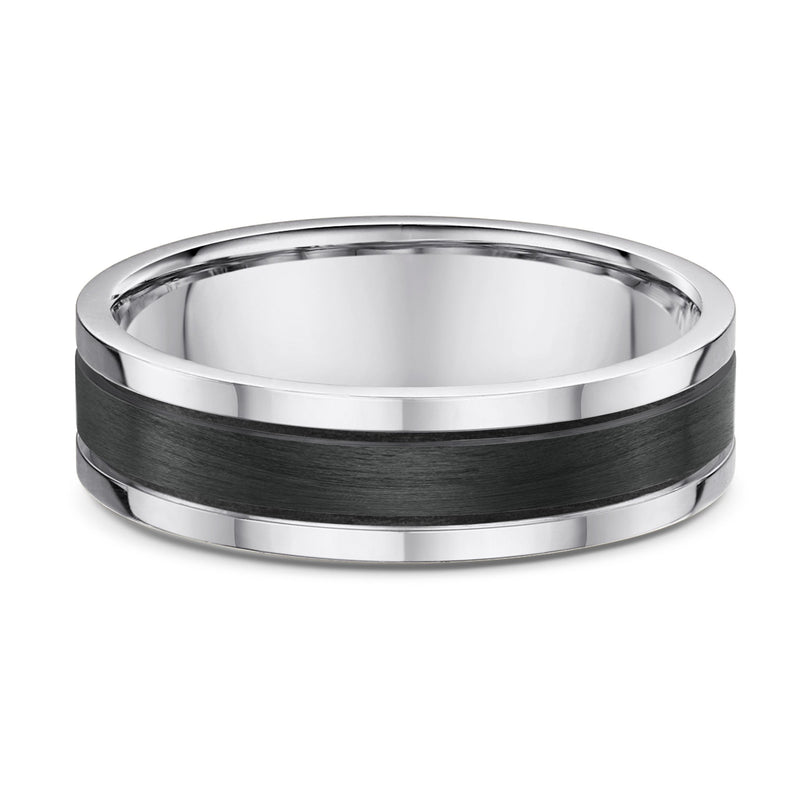 9ct White Gold & Black Carbon Fibre Wedding Ring