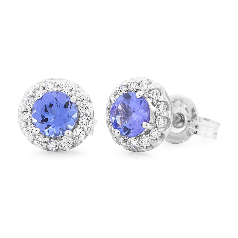 Tanzanite & Diamond Halo Stud Earrings in 9ct White Gold