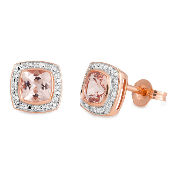 9Ct Rose Gold Morganite & Diamond Stud Earrings