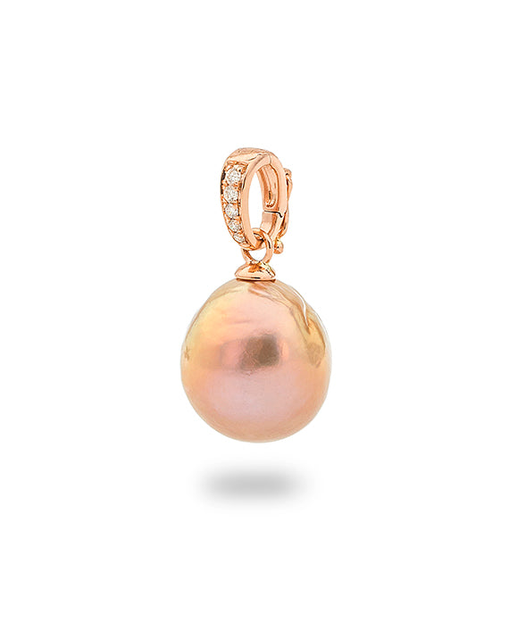 9ct Rose Gold Natural Pink Pearl & Diamond Enhancer Pendant