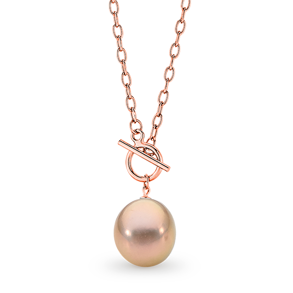 Sterling Silver & Rose Gold Plated Edison Freshwater Pearl Pink Toggle Necklace