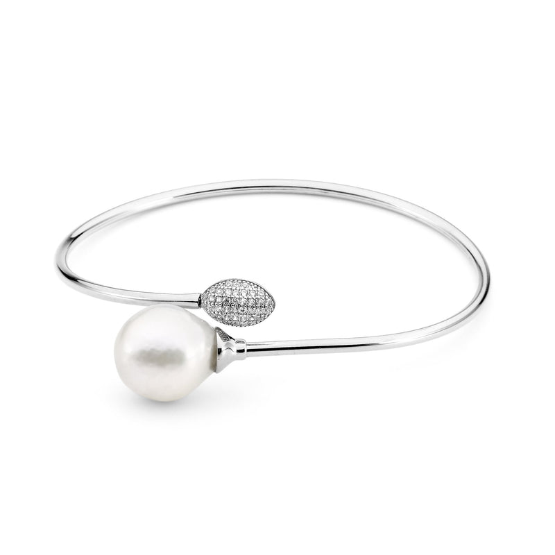 Sterling Silver Freshwater Pearl & Cubic Zirconia Bangle