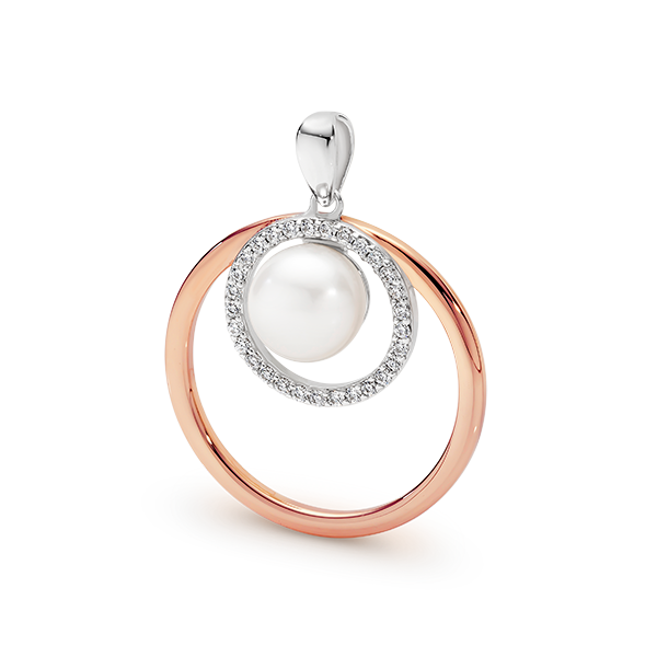 Sterling Silver & Rose Gold Plated Freshwater Pearl Cubic Zirconia Pendant