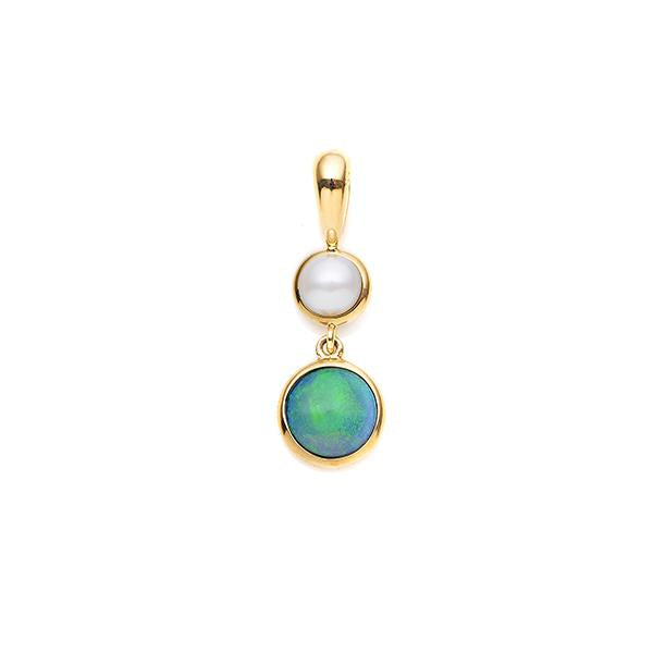 9ct Yellow Gold White Opal & Freshwater Pearl Pendant