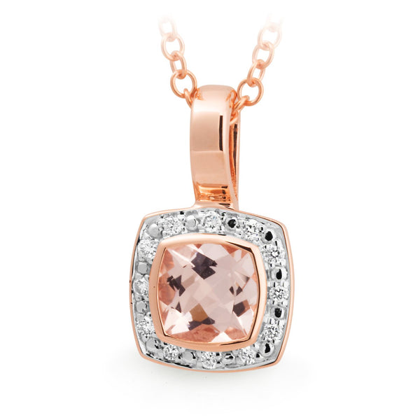 9Ct Rose Gold Morganite & Diamond Pendant