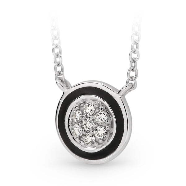 Bead Set Diamond with Black Enamel Necklet