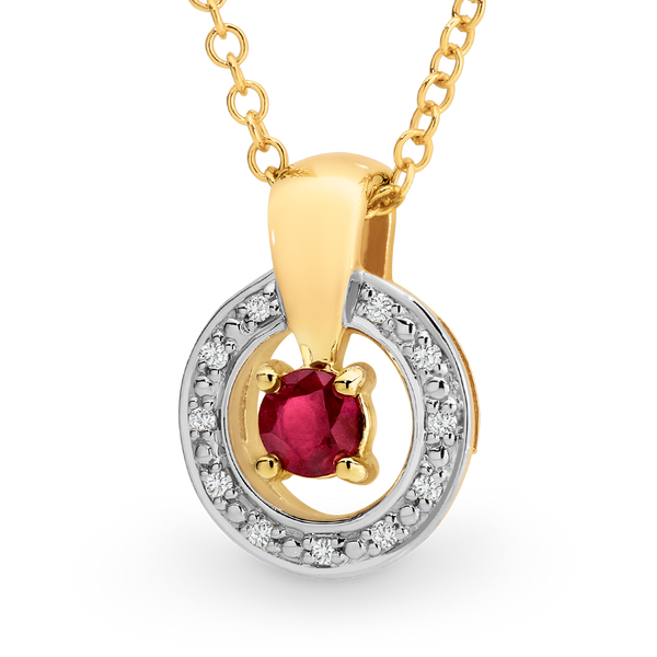 Ruby & Diamond Claw/Bead Set Pendant in 9ct Yellow Gold