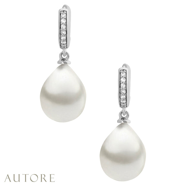 Autore 9mm South Sea pearl  and diamond huggie earrings