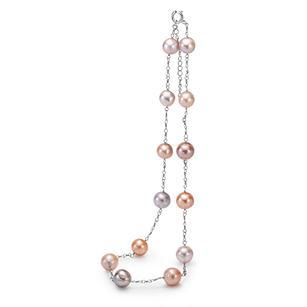 Sterling Silver Edison Freshwater Pearl Multi Pink  Necklace