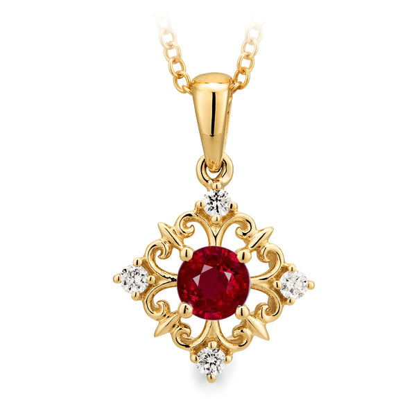 9 Carat Yellow Gold, Ruby & Diamond Pendant