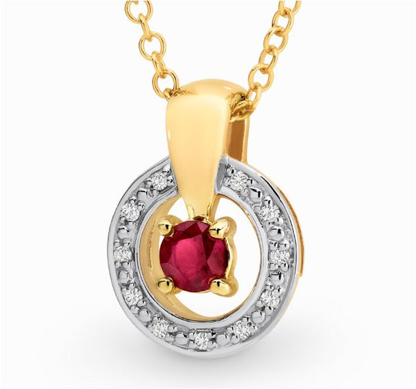 9 Carat Yellow Gold, Ruby & Diamond Pendant